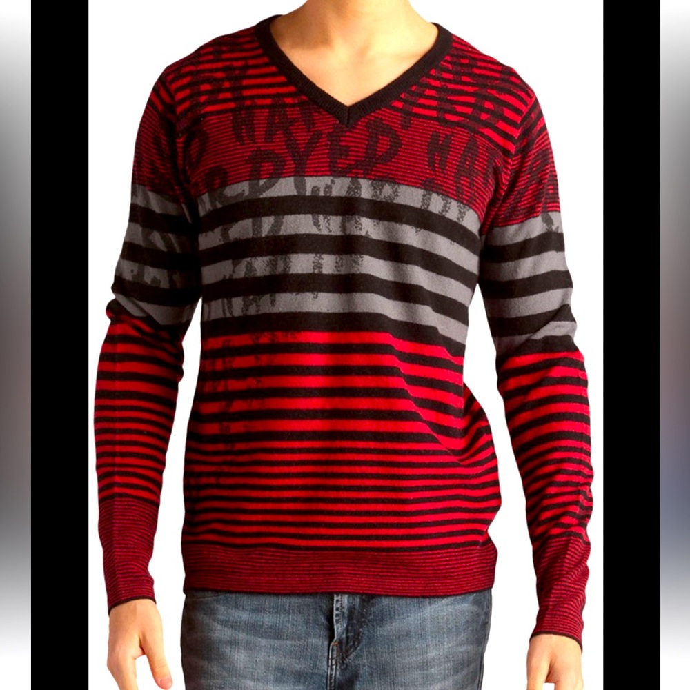 Ed Hardy NWT Wool Blend Red&Black VNeck Sweater XXL Unisex‎